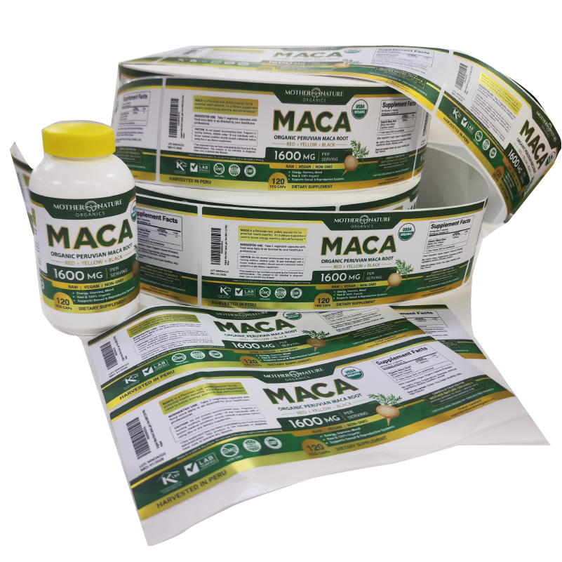 UV Supplement Bottles With Custom Label Printing Health Care Product Custom Logo Roll Manufacturer Bopp Sticker Label for Bottle